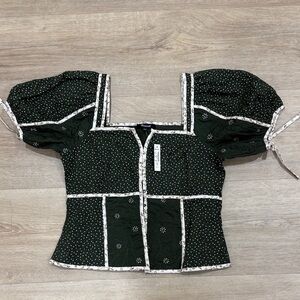 Madewell Dark Green Puff Sleeve Blouse